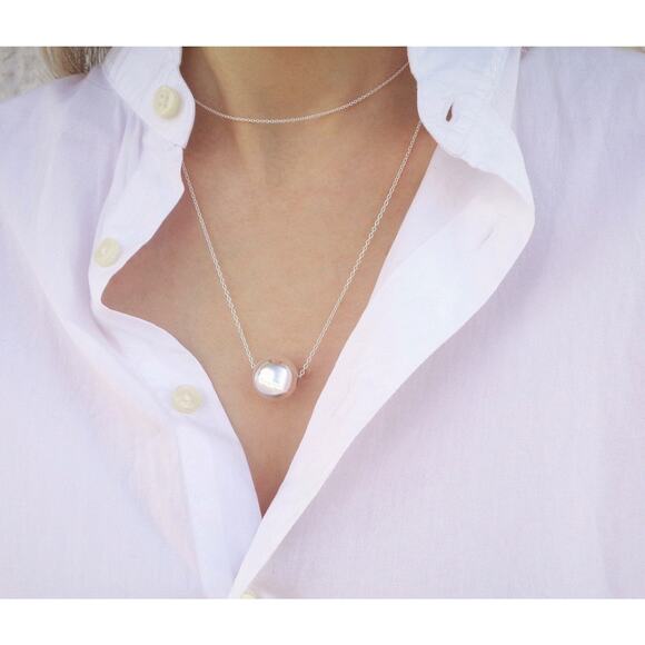 Sterling Silver Ball Necklace, Solid 925 Silver, Cable Link Chain, Long Chain - Picture 2 of 4